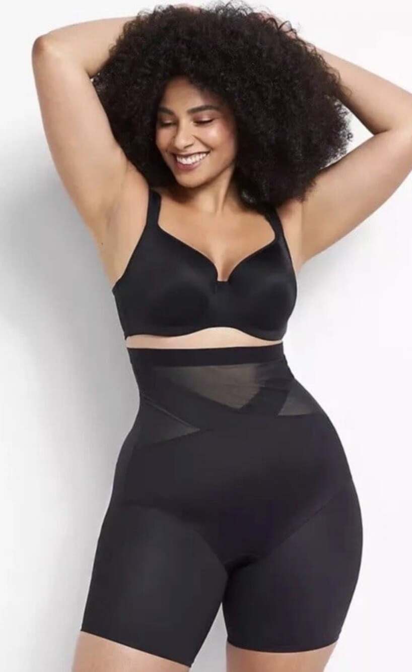 Cacique 26 28 Ultra High Waist Thigh Shaper Lace Shapewear Shorts Black